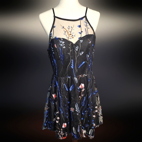 Floral Embroidered Black Dress By My Michelle. Black Fully Embroidered - Picture 1 of 14